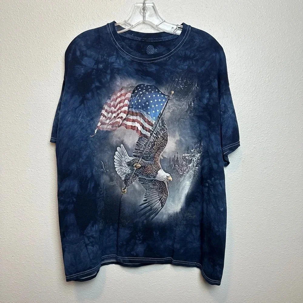 The Mountain Eagle T Shirt‎ Mens XL Blue Tie Dye American Flag